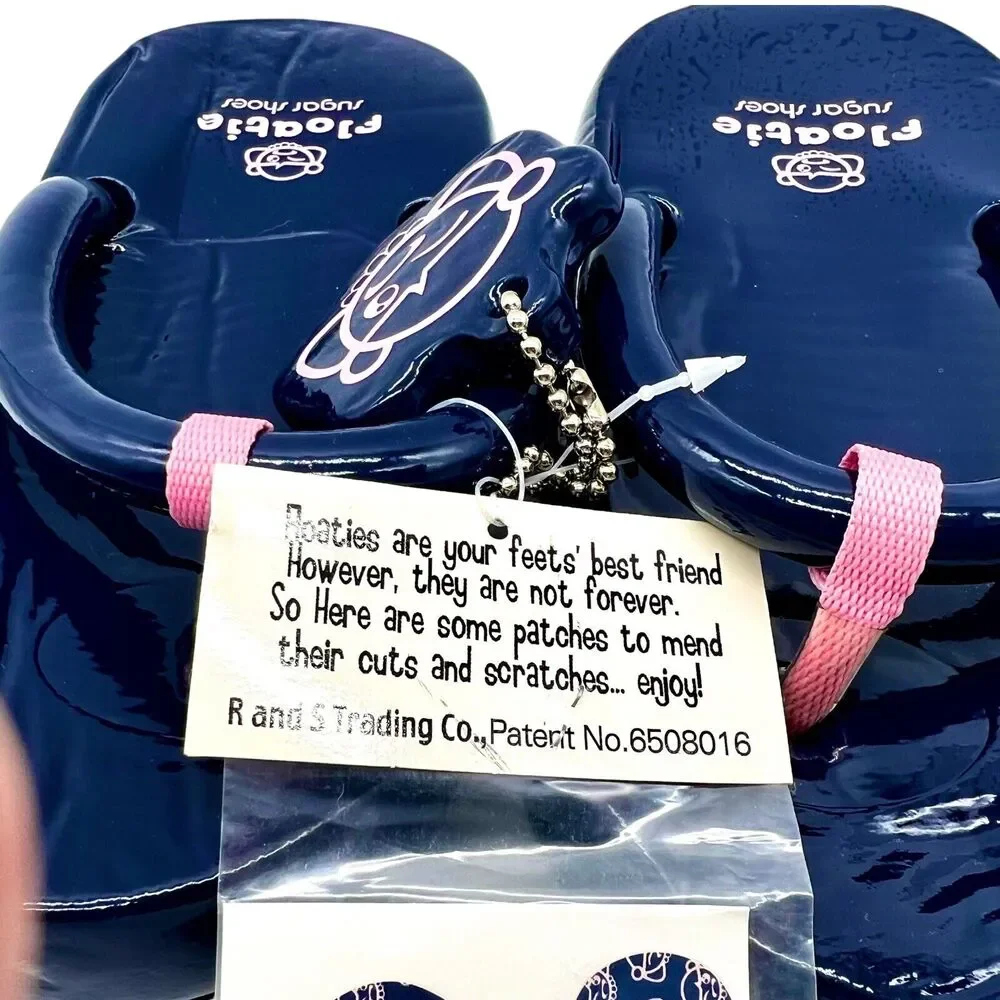 Floatie Sugar Shoes YTK Navy Blue Flip Flops Bear Charm Repair Kit Size Small - Picture 3 of 8